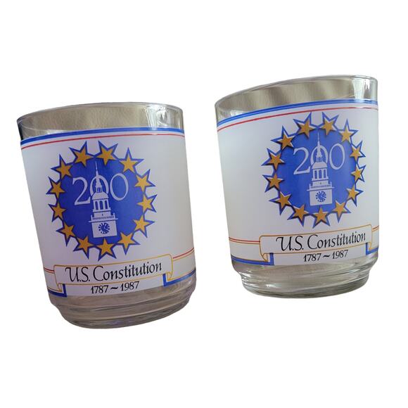 Vintage US Constitution 200th Anniversary We the People Frosted Glasses set of 2 - Picture 5 of 8